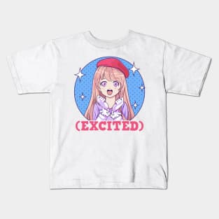 Cute Excited Anime Girl Funny Excited Face Kids T-Shirt